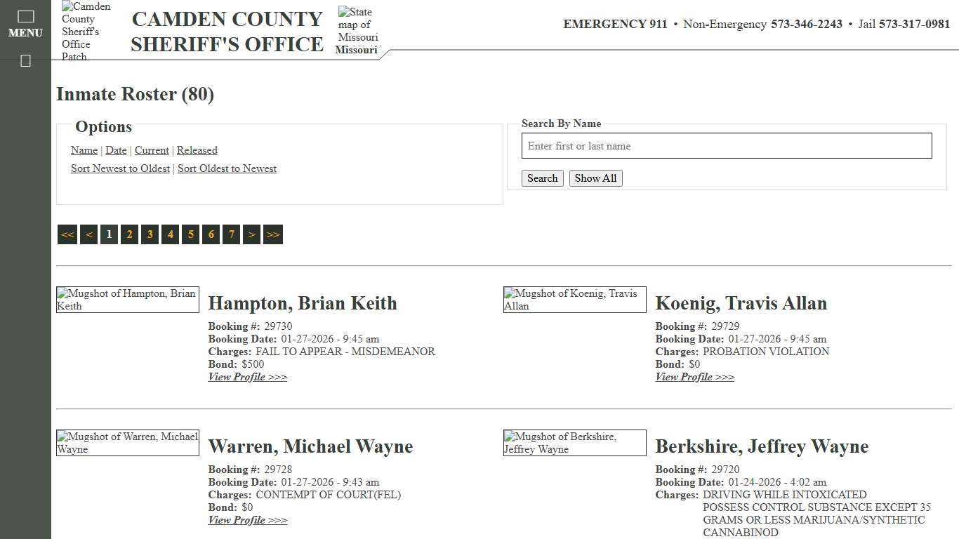 Inmate Roster - Current Inmates Booking Date Descending - Camden County Missouri Sheriff's Office